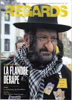 Couverture de la revue belge Regards figurant un participant du carnaval d'Alost déguisé en juif orthodoxe Jewpop