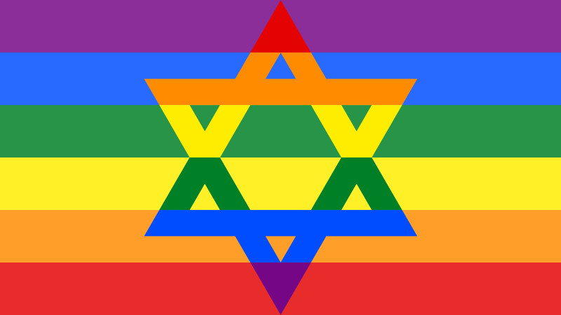 Drapeau Gay Pride avec une étoile de David Juif et Gay Jewpop