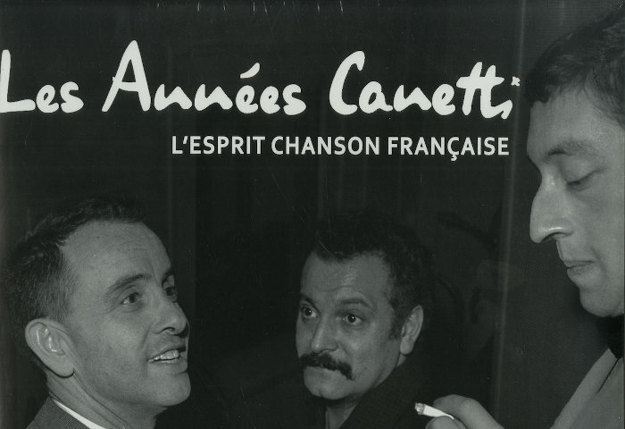 Photo représentant Jacques Canetti avec Brassens et Gainsbourg dans les années 60