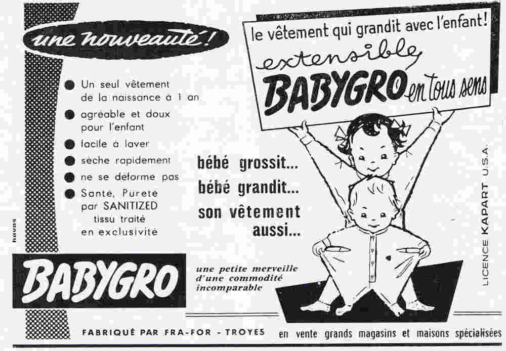 Publicité Babygro Fra-For grenouillère Jewpop
