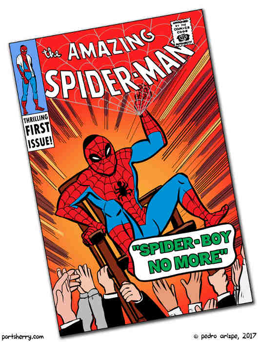 Dessin représentant Spider Man sur une chaise faisant sa fête de bar mitsva