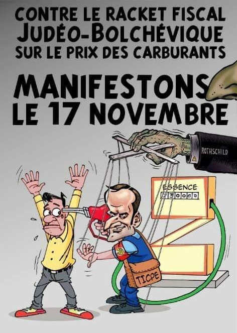 Affiche antisémite représentant Emmanuel Macron en "judeo-bolchevique" Jewpop