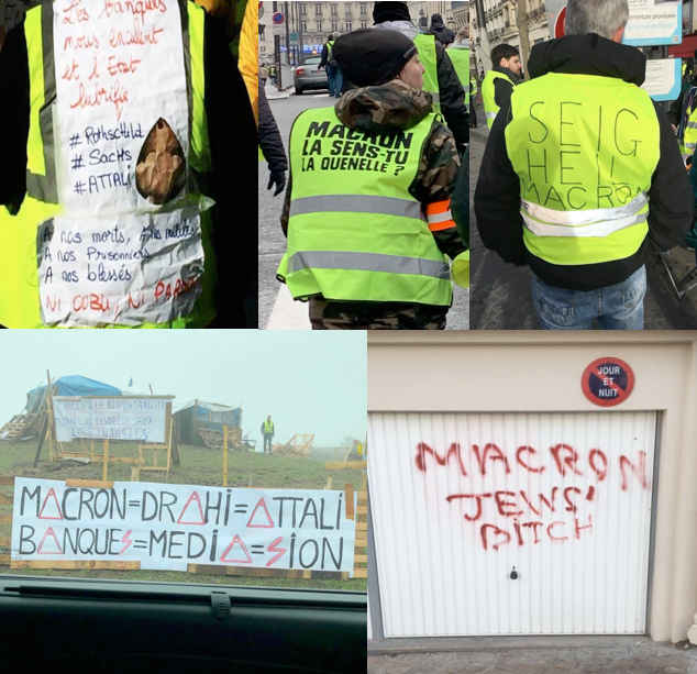 Plusieurs photos de manifestants et tags Gilets jaunes antisemites Jewpop