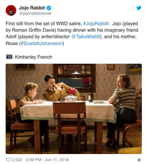Copie d'écran du compte Twitter du film Jojo Rabbit Taika Waititi Jewpop