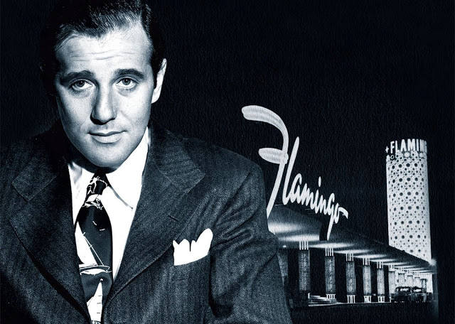 Photo représentant Bugsy Siegel devant le casino Flamingo à Las Vegas Jewpop