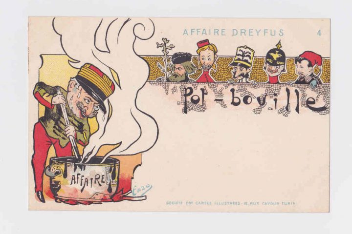 Carte postale figurant une caricature sur l'Affaire Dreyfus Jewpop