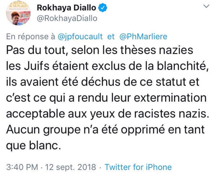 Tweet de Rokhaya Diallo Juifs nazis Jewpop