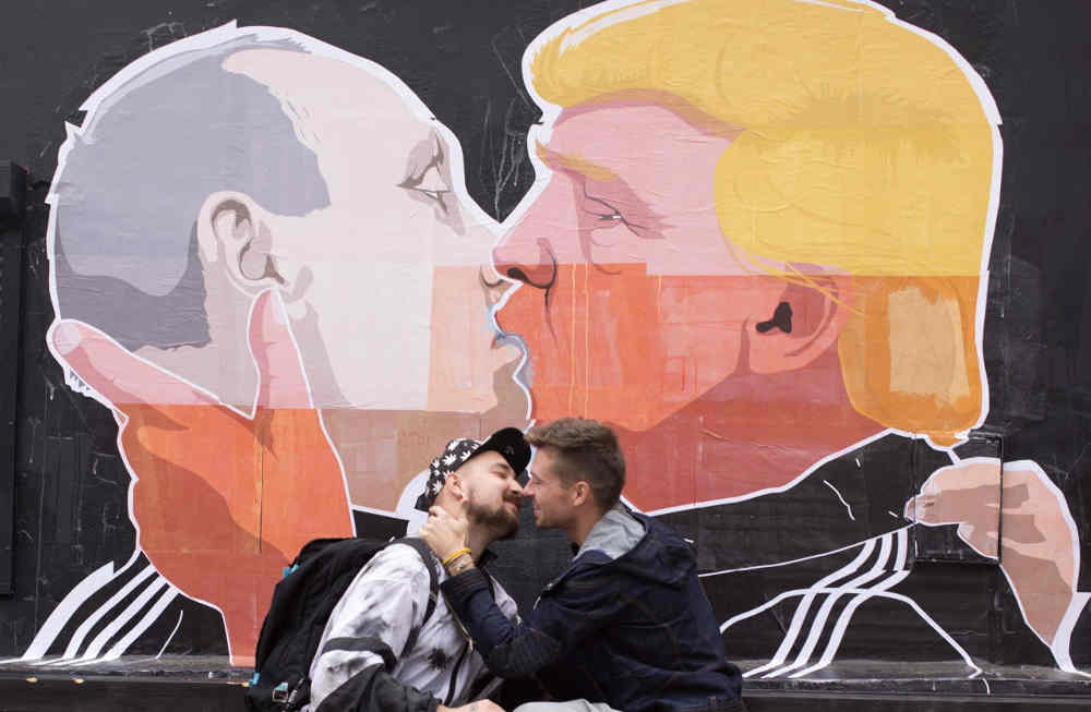 Street art Poutine Trump sur un mur de Vilnius Jewpop