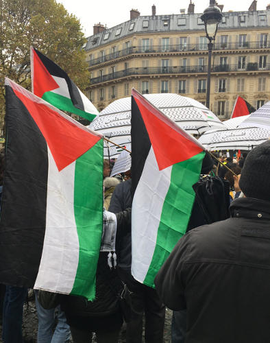 Photo de drapeaux palestiniens à la marche contre islamophobie Jewpop