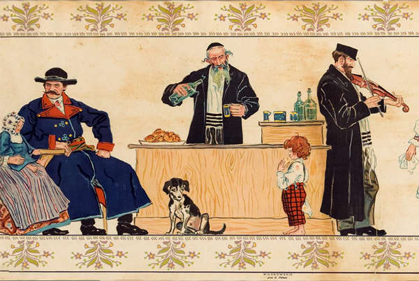Illustration représentant des juifs hassidiques buvant de l'alcool Jewpop