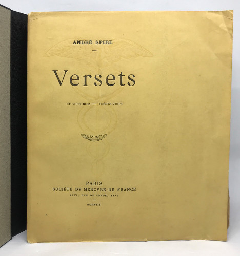 Couverture du recueil de poèmes juifs Verserts d'André Spire Jewpop